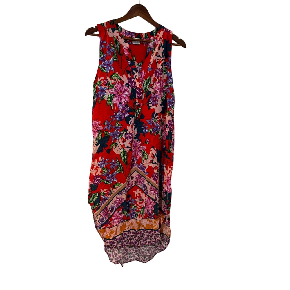 Cupio Sleeveless Dress Womens M Red Floral Excellent High Low Tulip Hem Boho